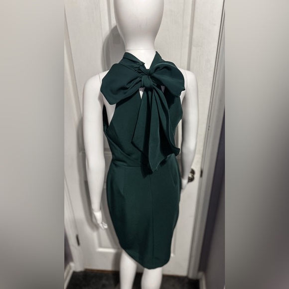 Anthropologie Harlyn Sz S Green Halter Neck Bow Cocktail Dress Elegant Formal - Picture 3 of 6
